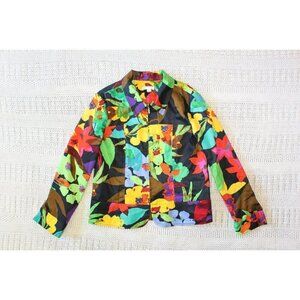 Anthropologie Erin Floral women Blazer Size M Zip up front long sleeve Preppy